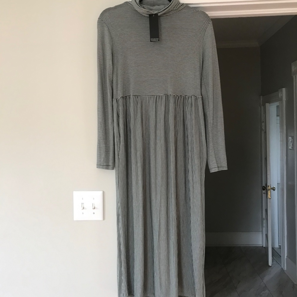Striped Turtleneck Midi Dress